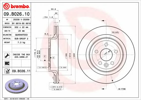 Brembo 09.B026.10 Rear ventilated brake disc 09B02610