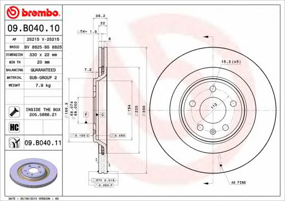 Rear ventilated brake disc Brembo 09.B040.11