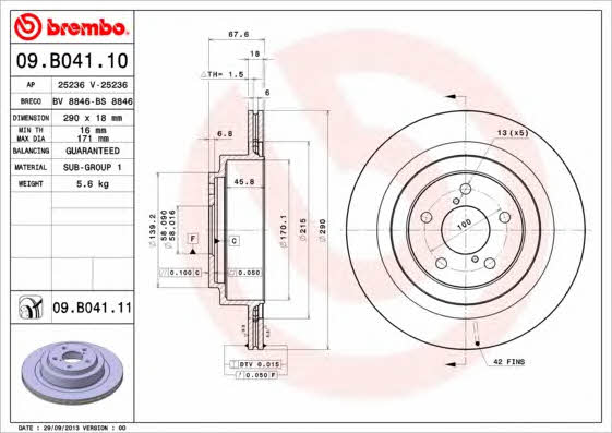 Rear vented brake disc Brembo 09.B041.11
