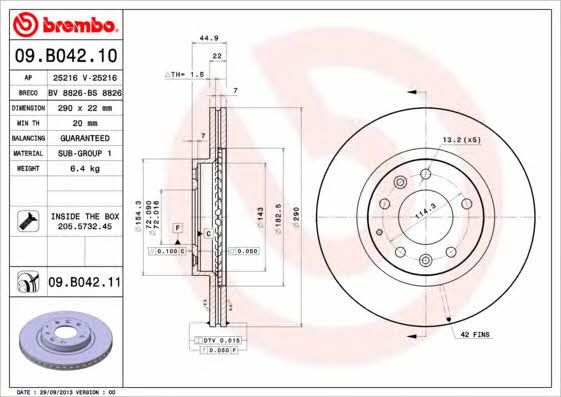 Brembo 09.B042.10 Front brake disc ventilated 09B04210