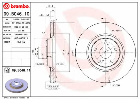 Brembo 09.B046.10 Front brake disc ventilated 09B04610
