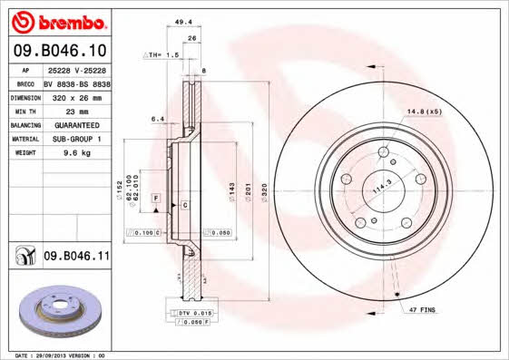 Vented brake disc, 1 pc Brembo 09.B046.11