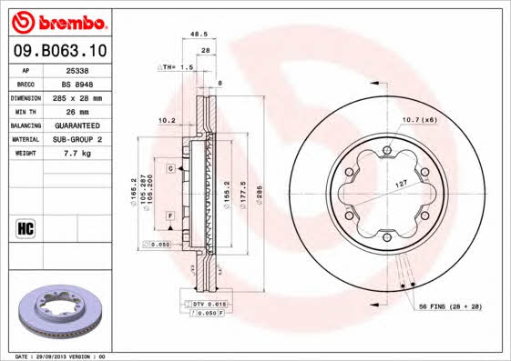 Ventilated disc brake, 1 pcs. Brembo 09.B063.10