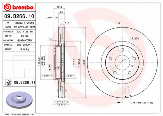 Ventilated disc brake, 1 pcs. Brembo 09.B266.11