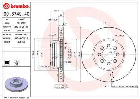 Ventilated disc brake, 1 pcs. Brembo 09.B749.40