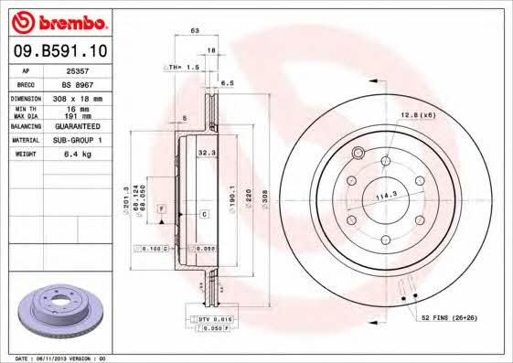 Rear ventilated brake disc Brembo 09.B591.10