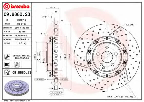 Ventilated brake disc with slotting and perforation Brembo 09.8880.23