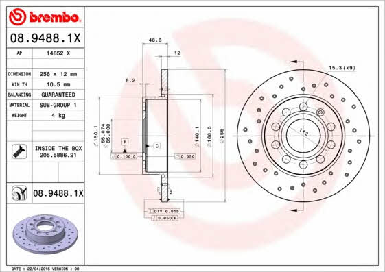 Unventilated brake disc Brembo 08.9488.1X