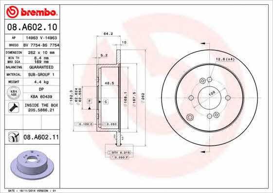 Rear solid brake disc Brembo 08.A602.11