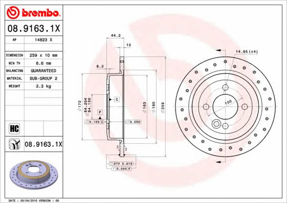 Unventilated brake disc Brembo 08.9163.1X