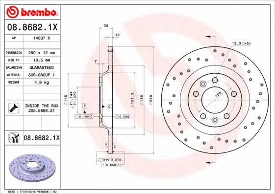 Unventilated brake disc Brembo 08.8682.1X
