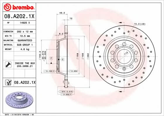 Unventilated brake disc Brembo 08.A202.1X