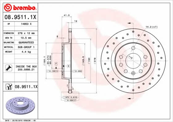 Unventilated brake disc Brembo 08.9511.1X