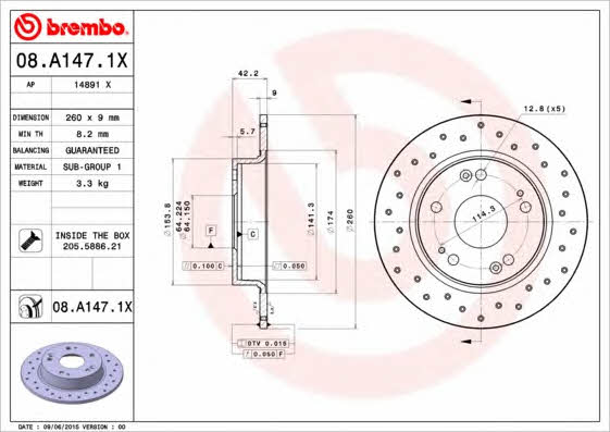 Unventilated brake disc Brembo 08.A147.1X