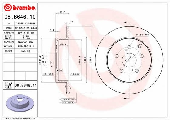 Rear solid brake disc Brembo 08.B646.11