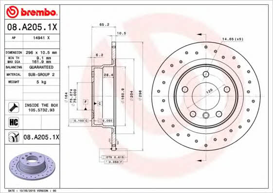 Unventilated brake disc Brembo 08.A205.1X