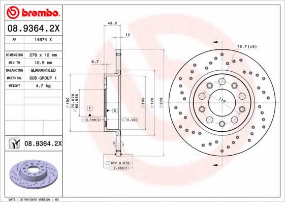 Unventilated brake disc Brembo 08.9364.2X