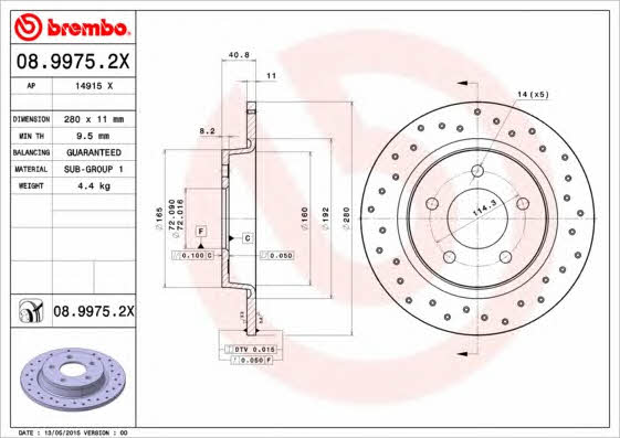 Unventilated brake disc Brembo 08.9975.2X