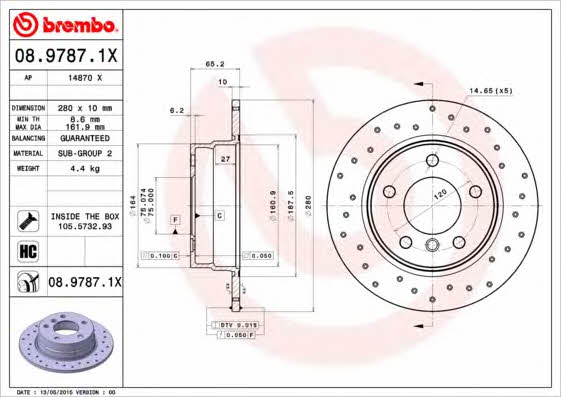 Rear brake disc, non-ventilated Brembo 08.9787.1X