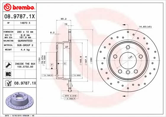Rear solid brake disc Brembo 08.9787.1X