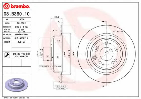 Rear brake disc, non-ventilated Brembo 08.B360.10