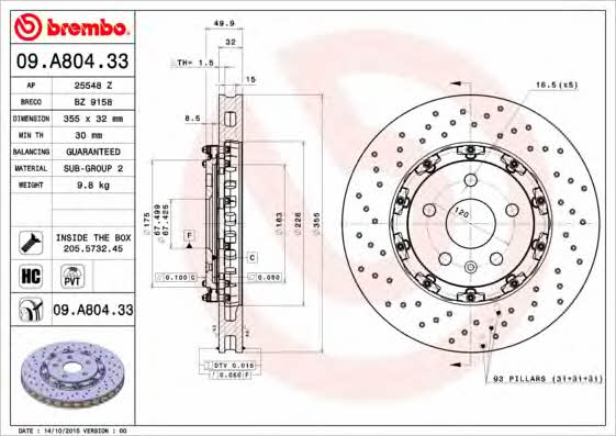 Ventilated brake disc with perforation Brembo 09.A804.33
