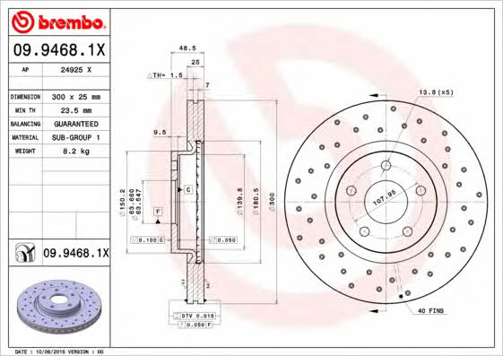 Ventilated brake disc with perforation Brembo 09.9468.1X