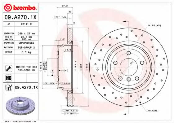Ventilated brake disc with perforation Brembo 09.A270.1X