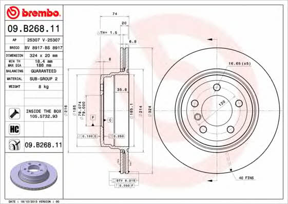 Vented brake disc, 1 pc Brembo 09.B268.11