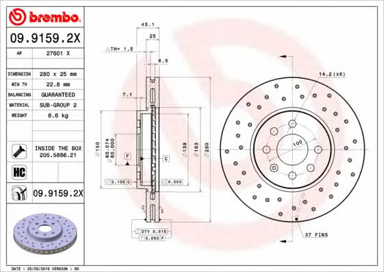 Front vented brake disc Brembo 09.9159.2X