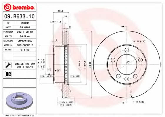 Ventilated disc brake, 1 pcs. Brembo 09.B633.10