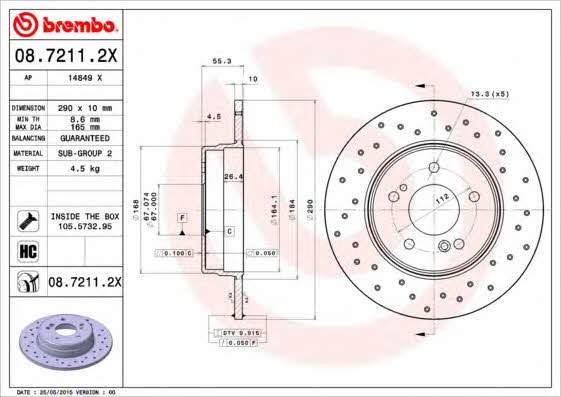 Unventilated brake disc Brembo 08.7211.2X