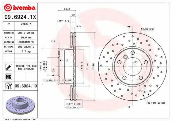 Ventilated brake disc with perforation Brembo 09.6924.1X