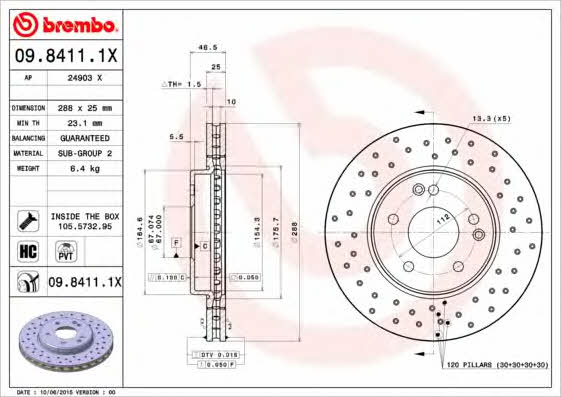 Ventilated brake disc with perforation Brembo 09.8411.1X