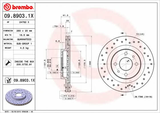 Ventilated brake disc with perforation Brembo 09.8903.1X