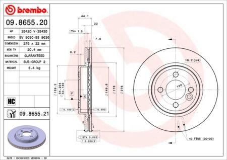 Front vented brake disc Brembo 09.8655.21