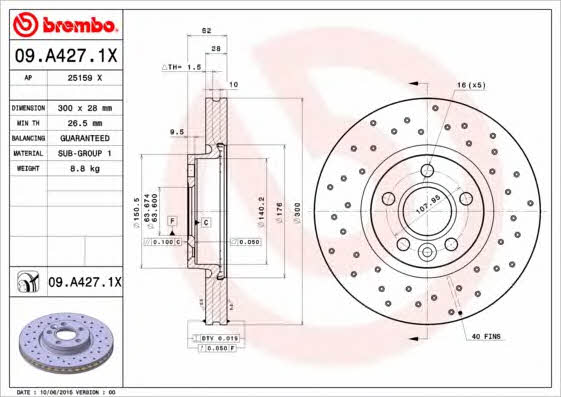 Ventilated brake disc with perforation Brembo 09.A427.1X