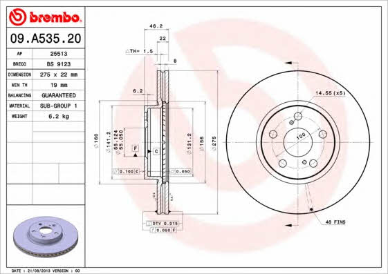 Brembo 09.A535.20 Front brake disc ventilated 09A53520