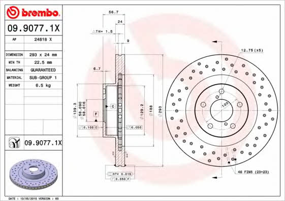 Ventilated brake disc with perforation Brembo 09.9077.1X