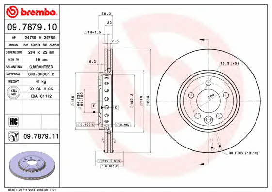 Front vented brake disc Brembo 09.7879.11
