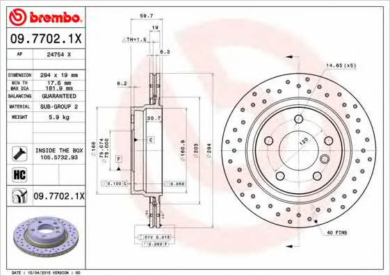 Rear ventilated brake disc Brembo 09.7702.1X