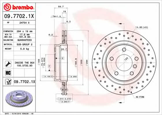 Rear vented brake disc Brembo 09.7702.1X