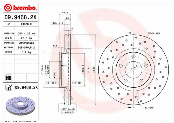 Ventilated brake disc with perforation Brembo 09.9468.2X