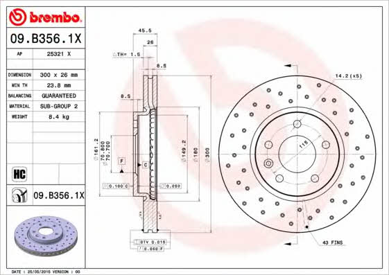 Ventilated brake disc with perforation Brembo 09.B356.1X