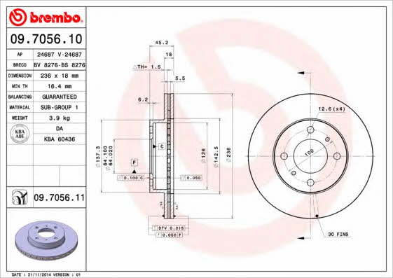 Vented brake disc, 1 pc Brembo 09.7056.11