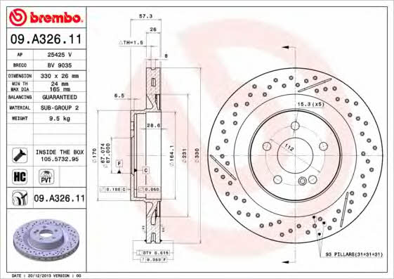 Ventilated brake disc with slotting and perforation Brembo 09.A326.11