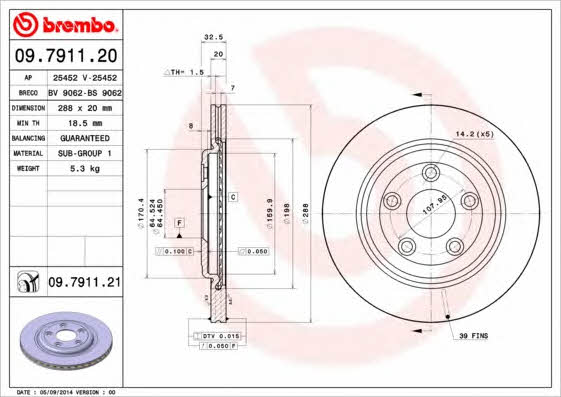 Rear ventilated brake disc Brembo 09.7911.21