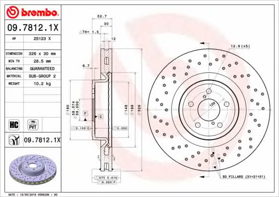 Ventilated brake disc with perforation Brembo 09.7812.1X
