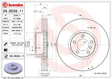 Ventilated disc brake, 1 pcs. Brembo 09.B538.11