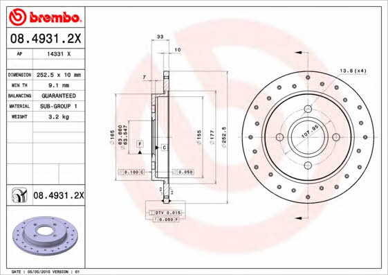 Unventilated brake disc Brembo 08.4931.2X
